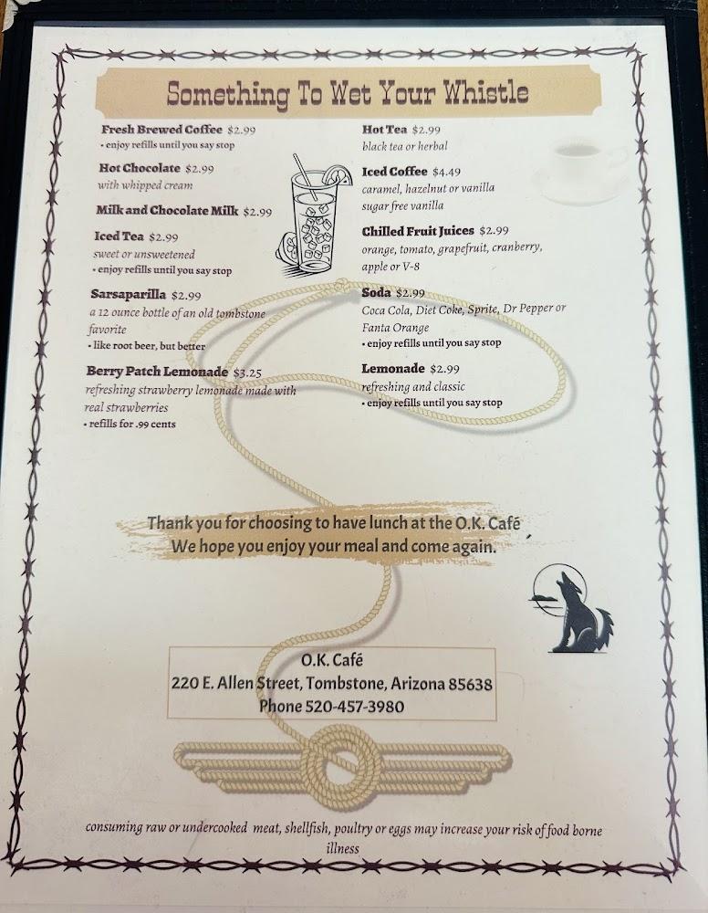 O K Cafe Tombstone Menu image 4